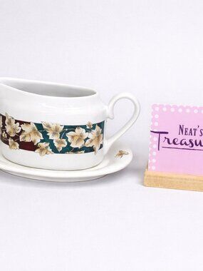 International Tableworks NATURE STUDY Timberlake Floral Gravy Boat W Underplate